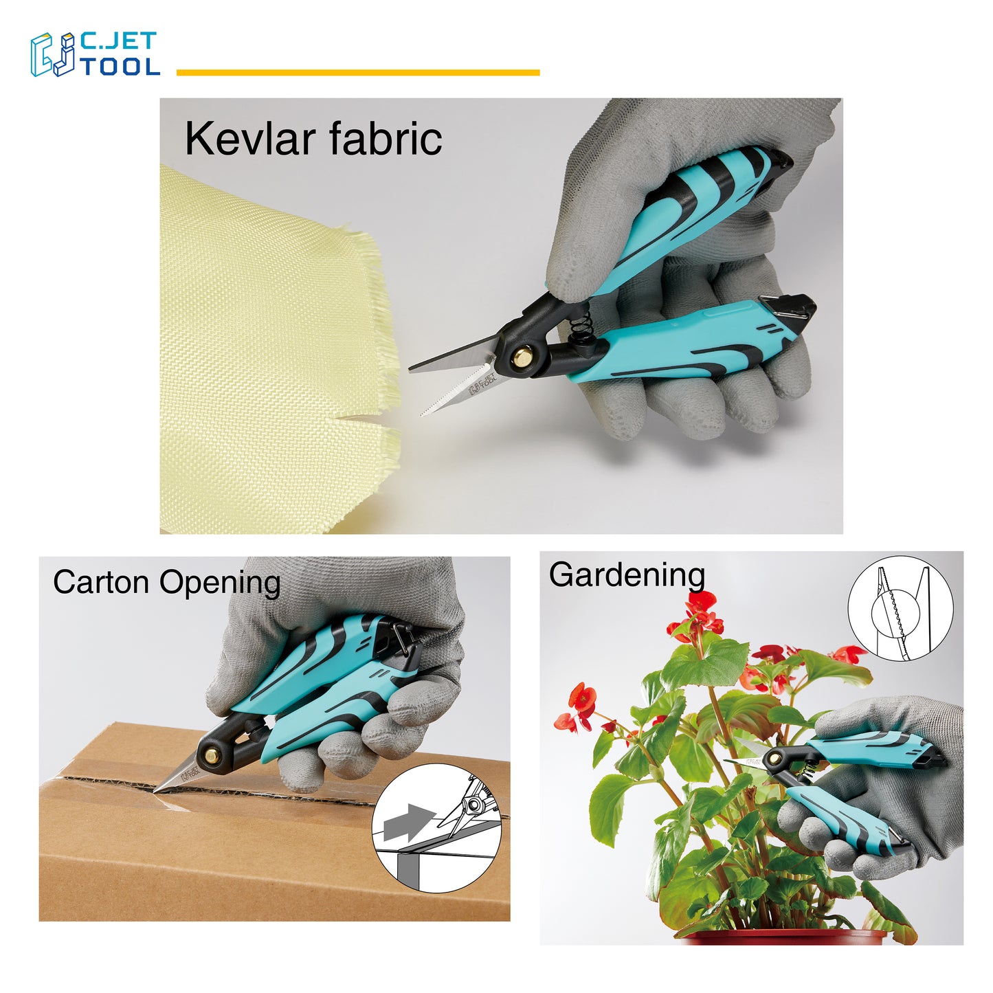 C.JET TOOL Precision Braided Fiber Optic Scissors, Wire Kevlar Cutter, Fiber Optic Tools for Optic Cable, Kevlar Fabric, Braided Fishing Line, Gardening, Carton Opening, Ergonomic Handle Design