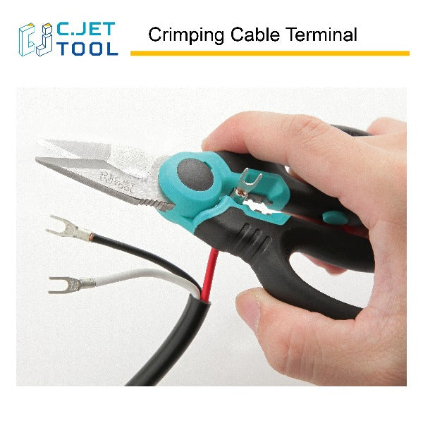 C.JET TOOL 6" Stainless Electrician Scissors Heavy Duty Professional for Aluminium Copper Soft Cable (Turquoise)