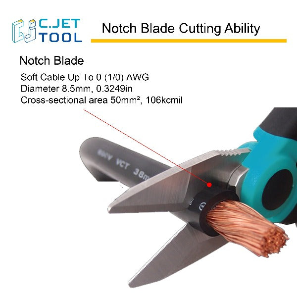 C.JET TOOL 6" Stainless Electrician Scissors Heavy Duty Professional for Aluminium Copper Soft Cable (Turquoise)