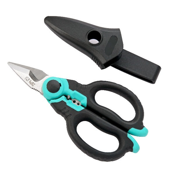 C.JET TOOL 6" Stainless Electrician Scissors Heavy Duty Professional for Aluminium Copper Soft Cable (Turquoise)