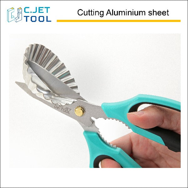 C.JET TOOL 8" Sharp Stainless Kitchen Scissors Meat Vegetables Herbs Food Cutting Shear Heavy Duty Cooking Scissors with Soft Grip Utility Multi-Purpose Carton Opening Tip Blade (Turquoise)
