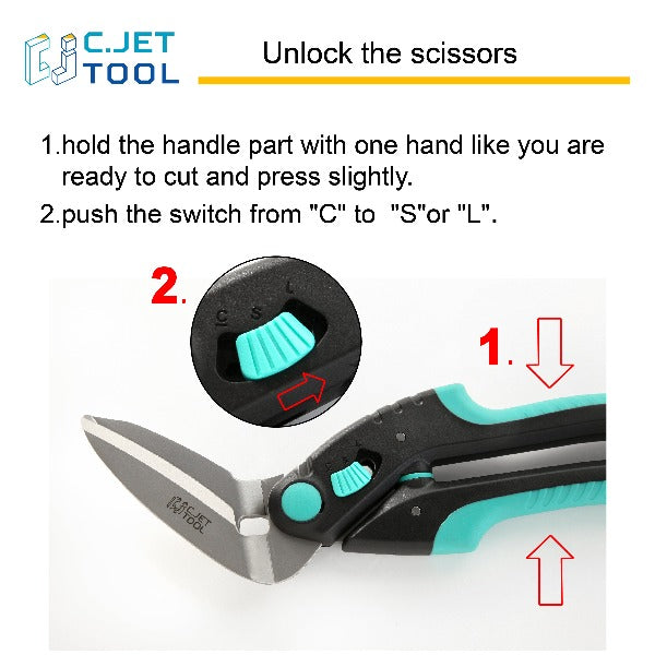 C.JET TOOL 10" Heavy Duty Scissors Multipurpose, Scissors for Carpet, Cardboard and Recycle (Turquoise)