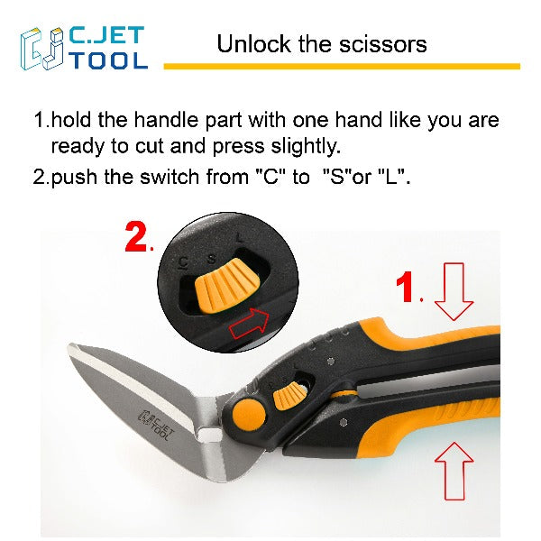 C.JET TOOL 10" Heavy Duty Scissors Multipurpose, Scissors for Carpet, Cardboard and Recycle (Orange)