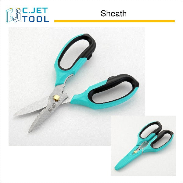 C.JET TOOL 8" Sharp Stainless Kitchen Scissors Meat Vegetables Herbs Food Cutting Shear Heavy Duty Cooking Scissors with Soft Grip Utility Multi-Purpose Carton Opening Tip Blade (Turquoise)