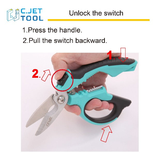 C.JET TOOL 8" Stainless Angle Type Electrician Scissors Heavy Duty Professional for Aluminium Copper Soft Cable