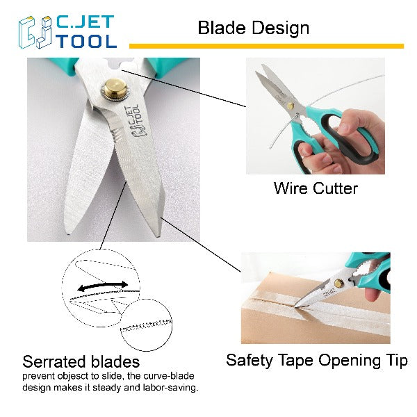 C.JET TOOL 8" Sharp Stainless Kitchen Scissors Meat Vegetables Herbs Food Cutting Shear Heavy Duty Cooking Scissors with Soft Grip Utility Multi-Purpose Carton Opening Tip Blade (Turquoise)