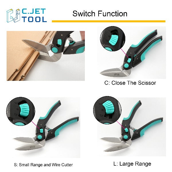 C.JET TOOL 10" Heavy Duty Scissors Multipurpose, Scissors for Carpet, Cardboard and Recycle (Turquoise)