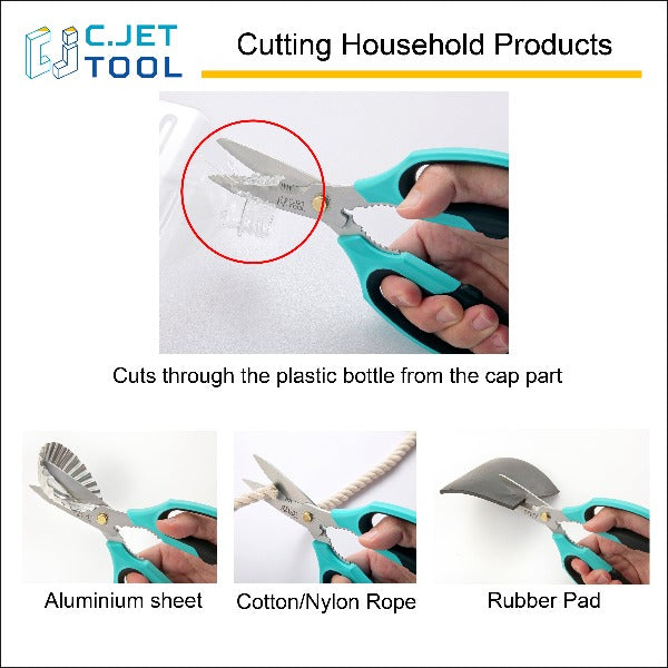 C.JET TOOL 8" Sharp Stainless Kitchen Scissors Meat Vegetables Herbs Food Cutting Shear Heavy Duty Cooking Scissors with Soft Grip Utility Multi-Purpose Carton Opening Tip Blade (Turquoise)