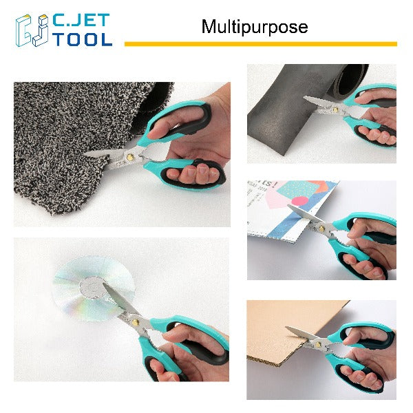 C.JET TOOL 8" Sharp Stainless Kitchen Scissors Meat Vegetables Herbs Food Cutting Shear Heavy Duty Cooking Scissors with Soft Grip Utility Multi-Purpose Carton Opening Tip Blade (Turquoise)