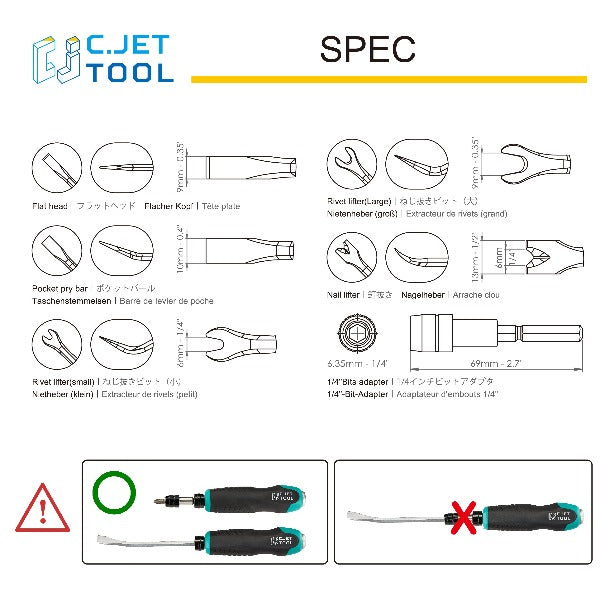 C.JET TOOL 5 Pack Tack Lifter, Nail Puller, Upholstery Staple Remover, Rivet Removal Tool, Tack Puller, Screwdriver for Furniture