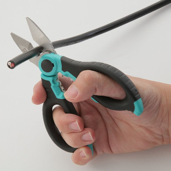 C.JET TOOL 6" Stainless Electrician Scissors Heavy Duty Professional for Aluminium Copper Soft Cable (Turquoise)