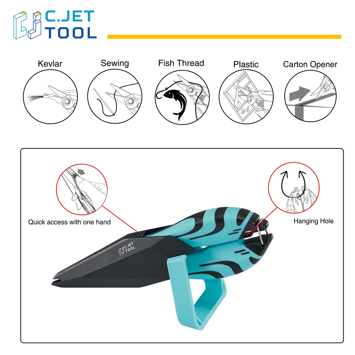 C.JET TOOL Precision Braided Fiber Optic Scissors, Wire Kevlar Cutter, Fiber Optic Tools for Optic Cable, Kevlar Fabric, Braided Fishing Line, Gardening, Carton Opening, Ergonomic Handle Design