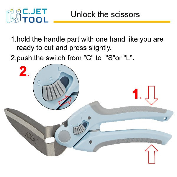 C.JET TOOL 8" Heavy Duty Scissors, Industrial Scissors, Multipurpose, Scissors for Carpet, Cardboard and Recycle, Professional Soft Grip Stainless Steel (Blue)