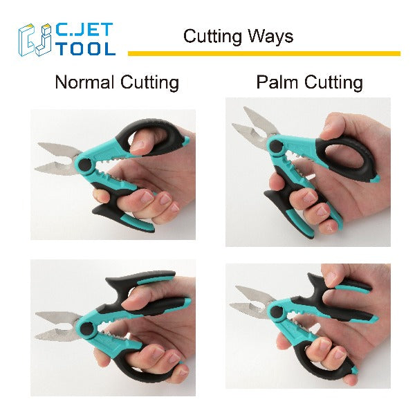 C.JET TOOL 7" Stainless Professional Electrician Scissors Multi-Grip Design Aluminium Copper Soft Cable