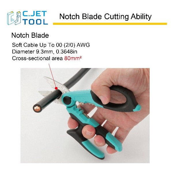 C.JET TOOL 7" Stainless Professional Electrician Scissors Multi-Grip Design Aluminium Copper Soft Cable