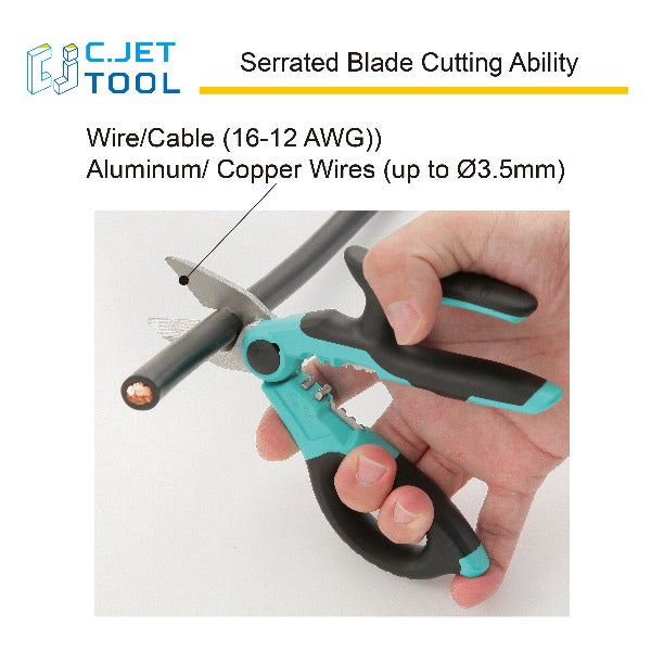 C.JET TOOL 7" Stainless Professional Electrician Scissors Multi-Grip Design Aluminium Copper Soft Cable