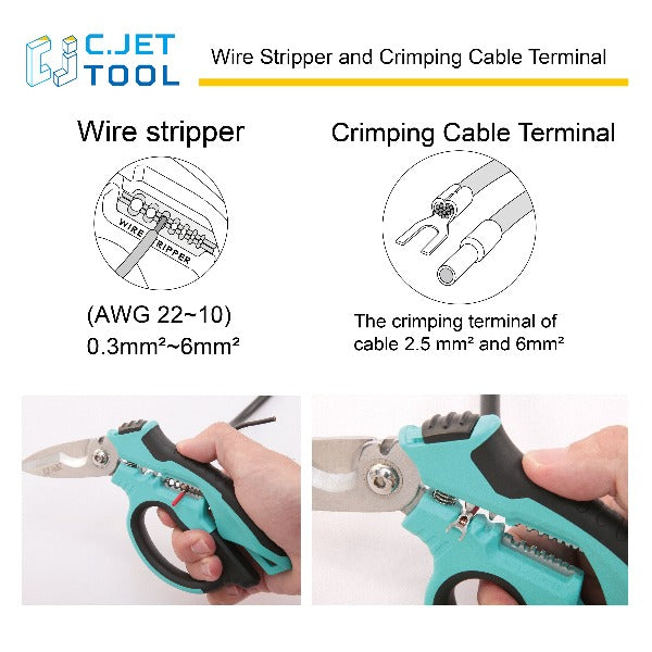 C.JET TOOL 8" Stainless Angle Type Electrician Scissors Heavy Duty Professional for Aluminium Copper Soft Cable