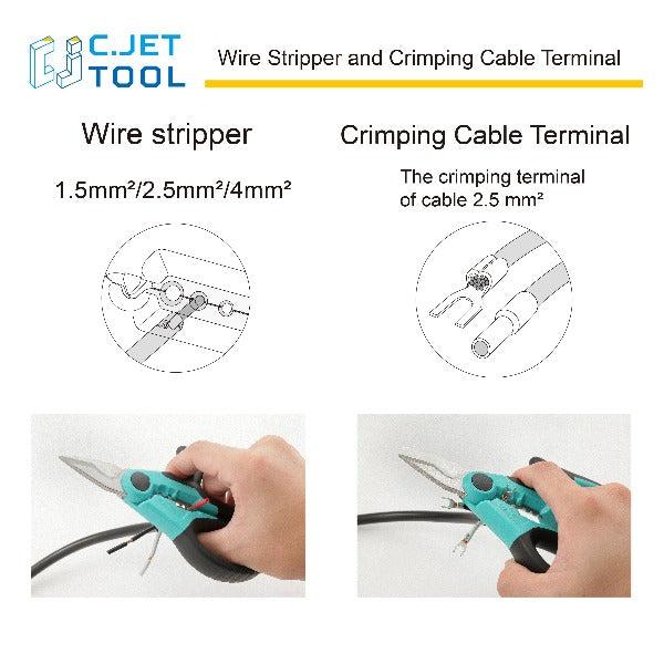 C.JET TOOL 7" Stainless Professional Electrician Scissors Multi-Grip Design Aluminium Copper Soft Cable