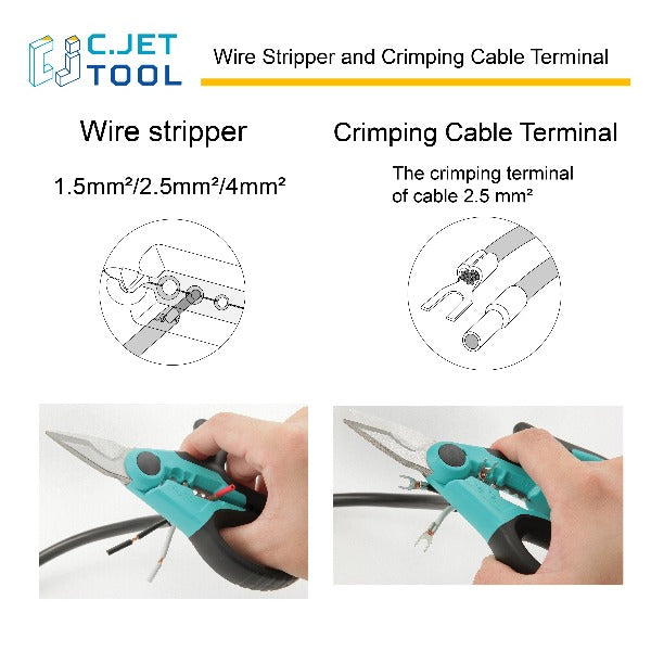 C.JET TOOL 7" Stainless Professional Electrician Scissors Multi-Grip Design Aluminium Copper Soft Cable